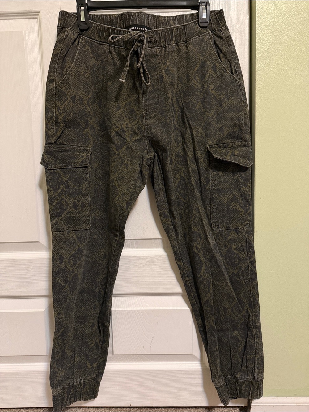 Almost Famous Olive Green Snake-Print Cargo Joggers